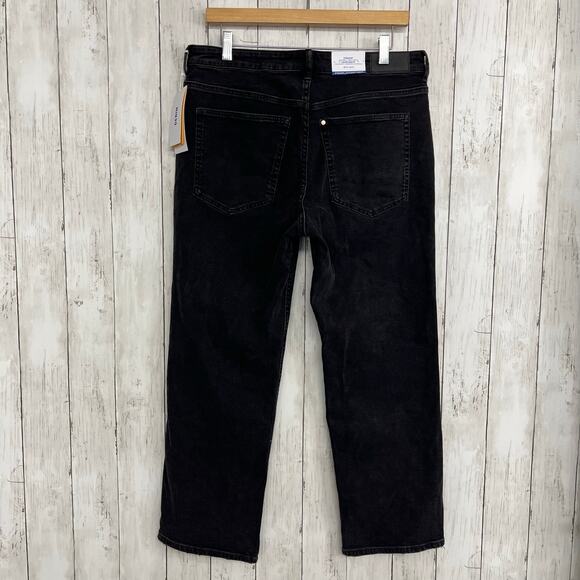 H&M &Denim Black Straight High Waist Ankle Length Cotton Denim Jeans Goth Emo 12 - Picture 2 of 9